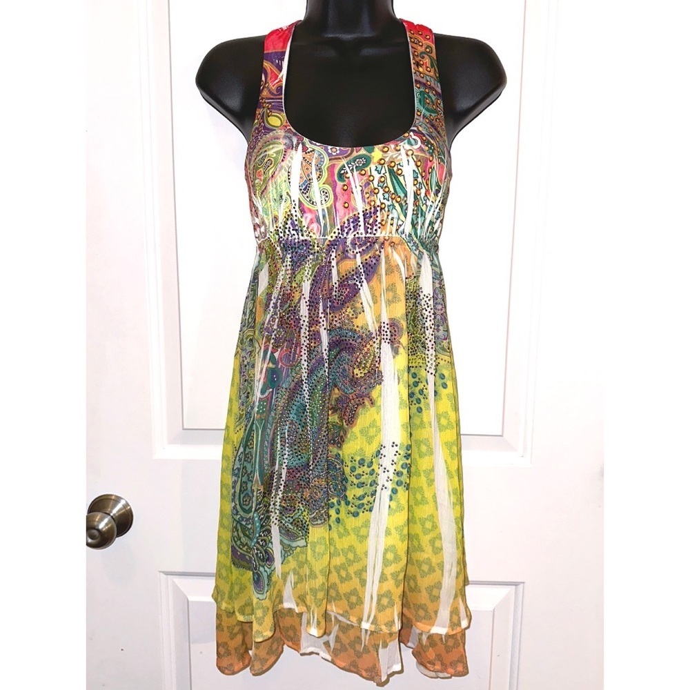 S-Twelve yellow multi colored tank top dress